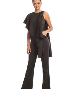 Johnathan Kayne - 9083 Sleeveless Jewel Neck Jumpsuit With Cape Detail Plus Size Dresses