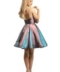 Cocktail Dresses Johnathan Kayne - 9201 Plunging V-Neck Metallic Brocade A-Line Dress