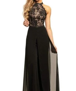 Johnathan Kayne - 9205 Beaded Lace Chiffon Jumpsuit With Skirt Overlay Formal Gowns
