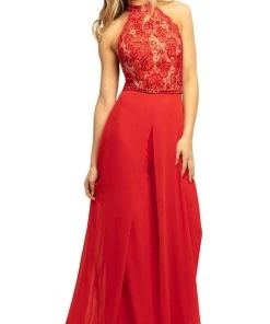 Johnathan Kayne - 9205 Beaded Lace Chiffon Jumpsuit With Skirt Overlay Formal Gowns