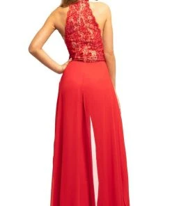 Johnathan Kayne - 9205 Beaded Lace Chiffon Jumpsuit With Skirt Overlay Formal Gowns
