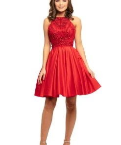 Cocktail Dresses Johnathan Kayne - 9236 Embellished Halter Satin A-line Dress