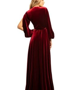 Formal Gowns Johnathan Kayne - 9243 Deep V-neck Long Sleeve A-line Dress