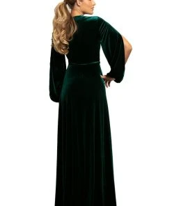 Formal Gowns Johnathan Kayne - 9243 Deep V-neck Long Sleeve A-line Dress