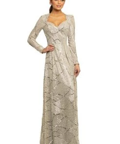Johnathan Kayne - 9250 Queen Anne Long Sleeves Column Gown