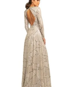 Johnathan Kayne - 9250 Queen Anne Long Sleeves Column Gown