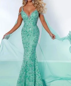 Johnathan Kayne - Cape Draped Mermaid Evening Gown 2413 - 1 Pc Mint In Size 10 Available