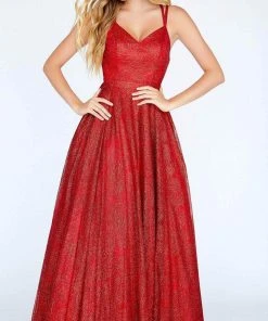 Jolene Collection - Sleeveless Glitter Gown 20016 - 1 Pc Red In Size 12 Available Formal Gowns