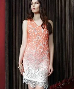 Jolibel - 117013 V Neck Lace Sheath Dress