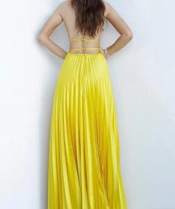 Formal Gowns Jovani - 00637 Deep V-neck Pleated Satin A-line Dress