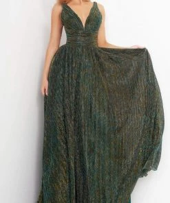 Jovani - 02298 Deep V Neck A-line Gown