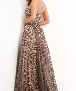 Jovani - 04697 Strapless Animal Print Corset Gown Formal Gowns
