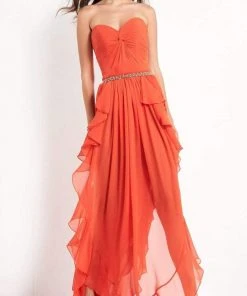 Jovani - 04874 Strapless Ruffle Hem High-Low Chiffon Dress