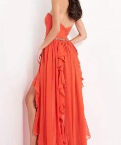 Jovani - 04874 Strapless Ruffle Hem High-Low Chiffon Dress