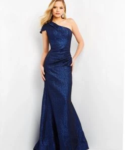 Jovani - 06751SC Asymmetric One Shoulder Cap Sleeve Evening Dress - 1 Pc Cobalt In Size 8 Available Formal Gowns