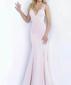 Jovani - 1074 Embellished Sleeveless V-neck Long Dress - 2 Pc Blush In Size 0 And 2 Available Formal Gowns