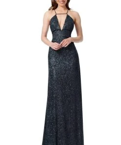 Formal Gowns Jovani - 1551 Sleeveless Deep V-Neck Sheath Dress With Train