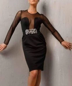 Jovani - 1590 Sheer Plunging Cocktail Dress Cocktail Dresses