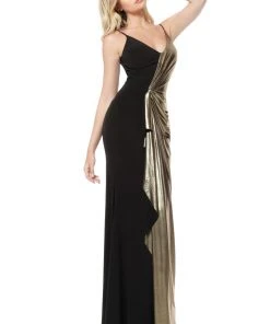 Jovani - 1700 V-Neck Sheath Dress With Train