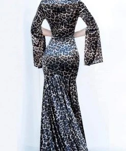 Formal Gowns Jovani - 3995 Animal Print Split Sleeve Mermaid Dress
