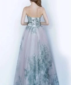 Jovani - 4434 Strapless Printed Pleated Straight Neck A-line Dress 6 Jovani - 4434 Strapless Printed Pleated Straight Neck A-line Dress