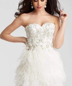 Jovani - 50122 Embellished Sweetheart Feathered Dress