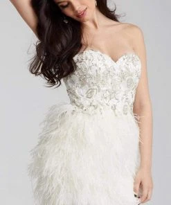 Jovani - 50122 Embellished Sweetheart Feathered Dress