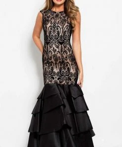 Jovani - 52086 Lace Jewel Neck Tiered Trumpet Dress Formal Gowns