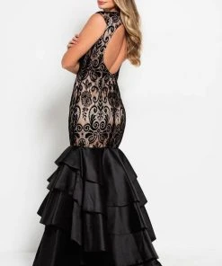 Jovani - 52086 Lace Jewel Neck Tiered Trumpet Dress Formal Gowns