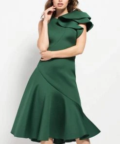 Jovani - 52252 Ruffled Shoulder Short Formal Scuba Dress