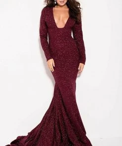Jovani - 55791 Plunging Stretch Glitter Jersey Trumpet Dress Formal Gowns