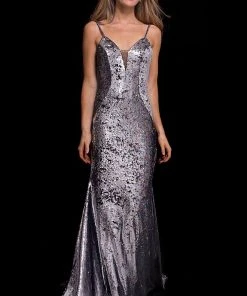 Formal Gowns Jovani - 56897 Plunging V-Neck Sequin Prom Dress