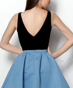 Jovani - 63226 Plunging V-Neck Velvet Overskirt Romper