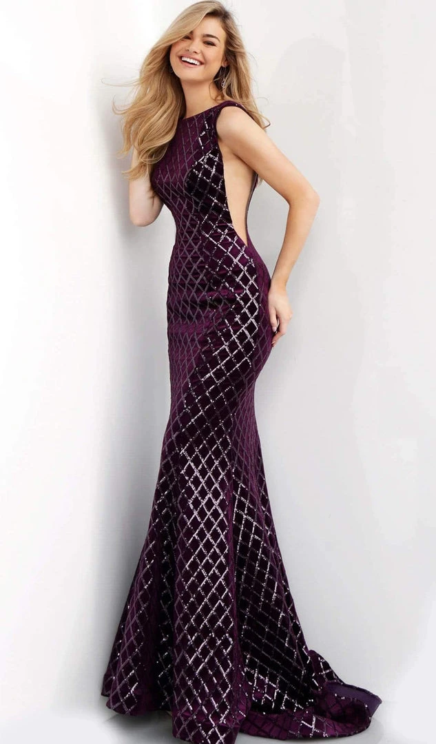 Jovani - 63512 Sequined Bateau Velvet Trumpet Dress With Train 5 Jovani - 63512 Sequined Bateau Velvet Trumpet Dress With Train