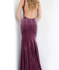 Formal Gowns Jovani - 63935 High Halter Cutout Bodice Velvet Long Gown 5 Formal Gowns Jovani - 63935 High Halter Cutout Bodice Velvet Long Gown