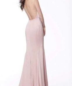 Jovani - 66682 V-Neck Satin Sheath Dress