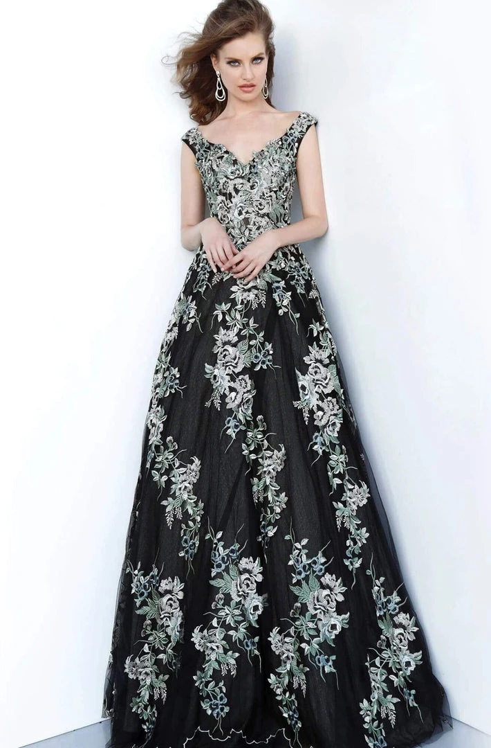 Jovani - 66883 Embroidered Wide V-neck Ballgown Formal Gowns 3 Jovani - 66883 Embroidered Wide V-neck Ballgown Formal Gowns