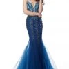 Jovani - 67034 Jewel Beaded Tulle V Neck Mermaid Dress Formal Gowns