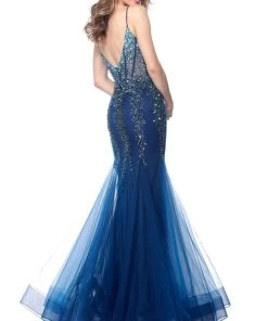 Jovani - 67034 Jewel Beaded Tulle V Neck Mermaid Dress Formal Gowns