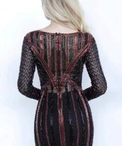 Jovani - 68478 Embellished Long Sleeve Bateau Fitted Dress Cocktail Dresses