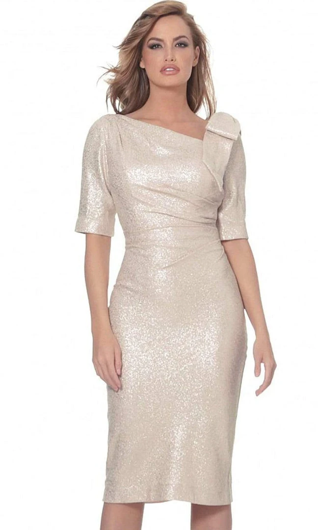 Jovani - Asymmetric Neck Knee Length Fitted Dress 03641SC - 1 Pc Light Gold In Size 4 Available Cocktail Dresses 5 Jovani - Asymmetric Neck Knee Length Fitted Dress 03641SC - 1 Pc Light Gold In Size 4 Available Cocktail Dresses
