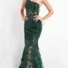 Jovani - Asymmetric Sequin Lace Prom Gown 02895SC - 1 Pc Forest In Size 6 Available