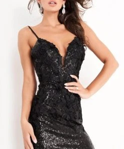 Cocktail Dresses Jovani - Backless Sequin Cocktail Dress 05282SC - 1 Pc Black In Size 2 Available