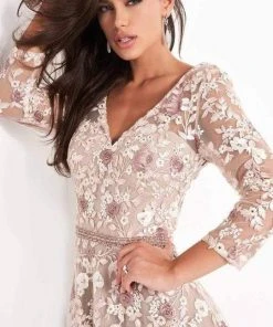 Jovani - Beaded Floral Applique A-Line Gown 04451SC - 1 Pc Pink In Sizes 10 Available