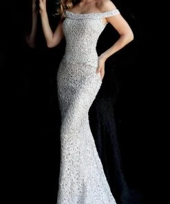 Formal Gowns Jovani - Beaded Lace Prom Dress 61357SC - 1 Pc Gold In Size 2 Available