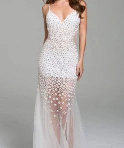 Formal Gowns Jovani - Beaded Plunging V-neck Tulle Trumpet Dress 60695SC 7 Formal Gowns Jovani - Beaded Plunging V-neck Tulle Trumpet Dress 60695SC