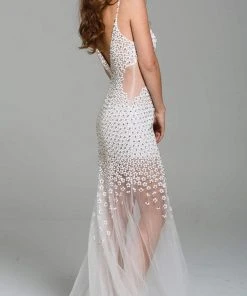 Formal Gowns Jovani - Beaded Plunging V-neck Tulle Trumpet Dress 60695SC 8 Formal Gowns Jovani - Beaded Plunging V-neck Tulle Trumpet Dress 60695SC