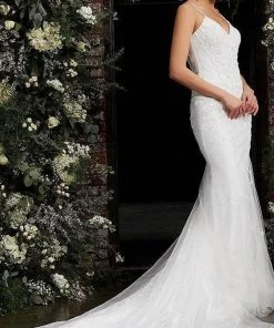 Jovani Bridal - JB03909 Thin Strap Beaded Wedding Gown Formal Gowns
