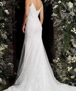 Jovani Bridal - JB03909 Thin Strap Beaded Wedding Gown Formal Gowns
