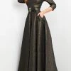 Jovani - Collared V-Neck Metallic Evening Dress 05075SC - 1 Pc Olive In Size 8 Available Formal Gowns